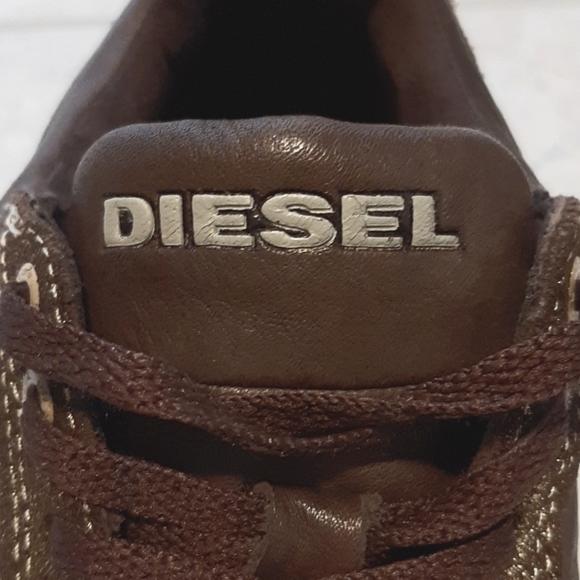 DIESEL Vintage Style Brown Leather Sneakers w Gold Trim - Women's 8-1/2 - Picture 6 of 12